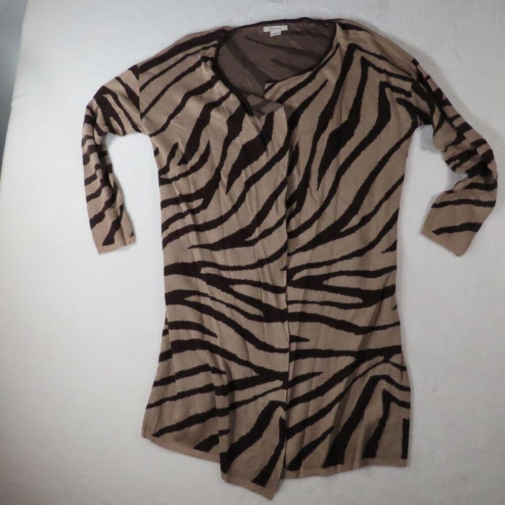 The Ariat Logan Tan Brown Zebra Stripe Open Front Knit Cardigan Sweater in size